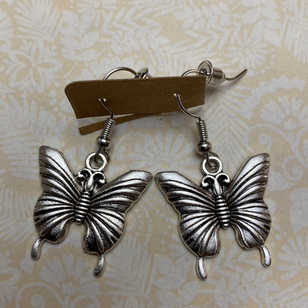 Silver Butterfly Earrings 2 Pair Set NWOT - Picture 2 of 3